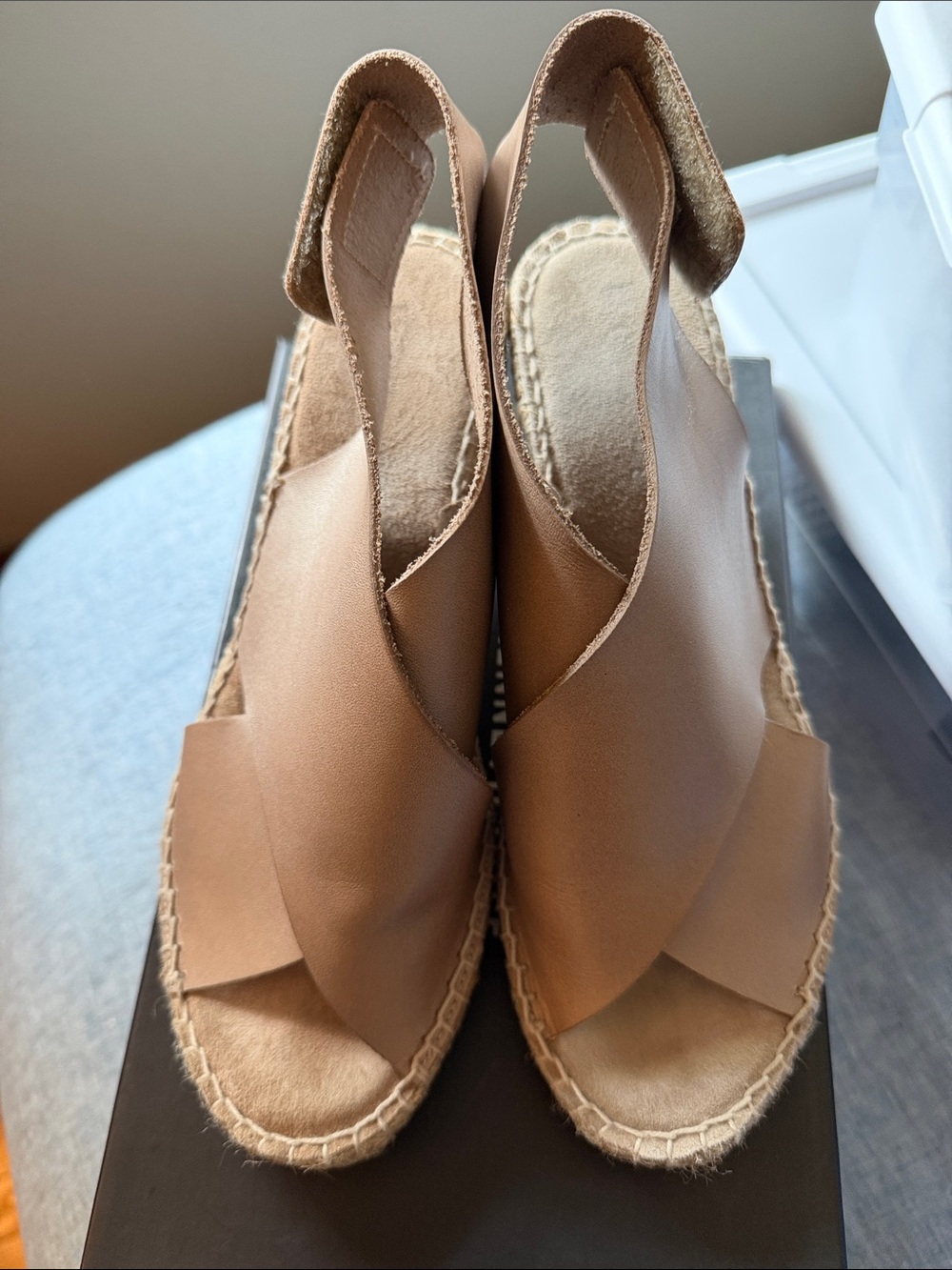 Kenneth Cole gold Tan Leather Espadrille Slingback Sandals